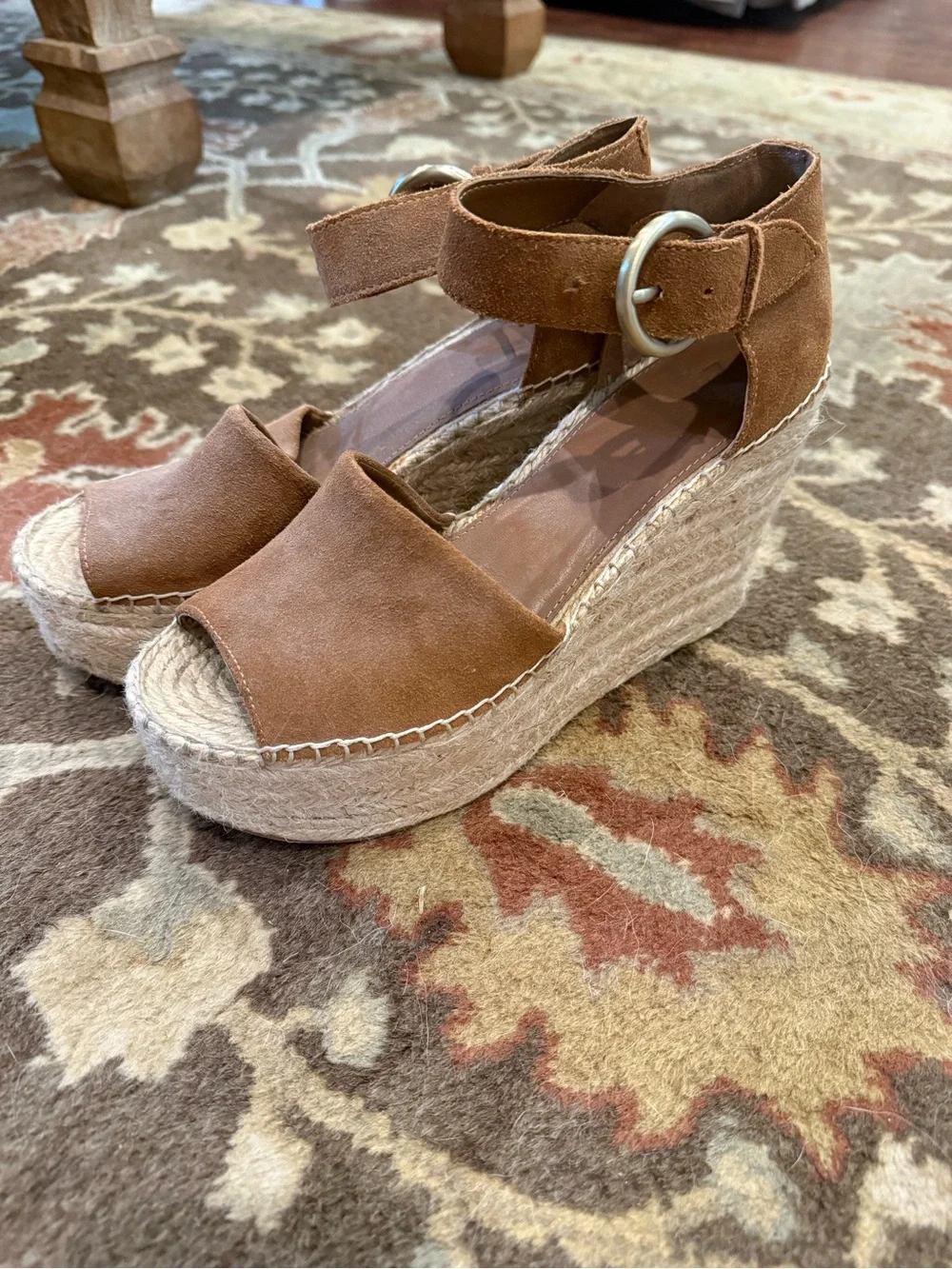 Marc Fisher Tan Suede Espadrille Wedge Sandals